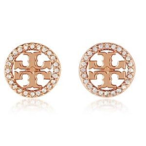 Tory Burch rose gold crystal pavé circular logo earrings